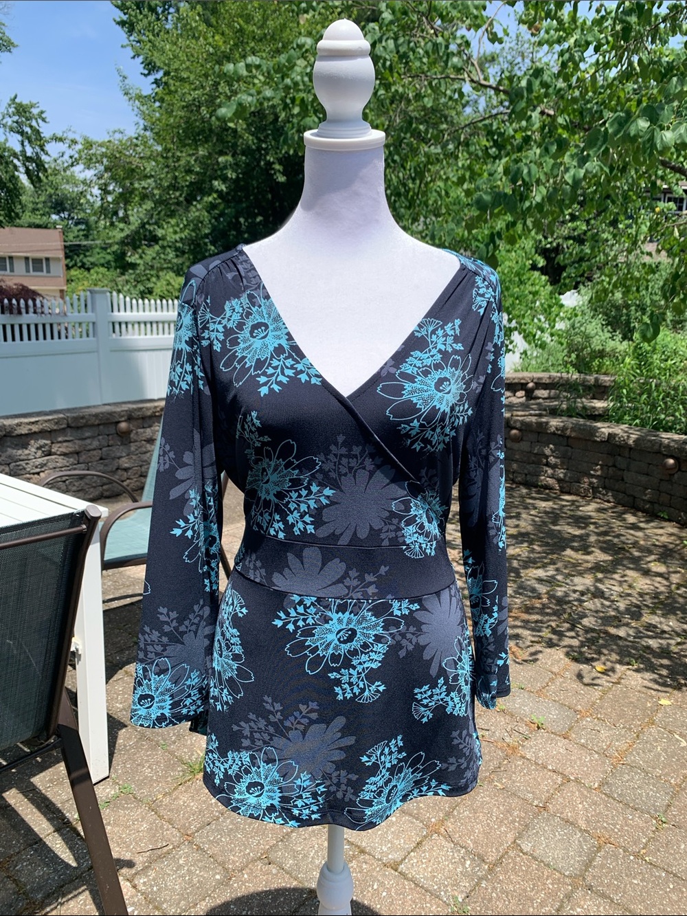 APOSTROPHE Floral Wrap-Style Tunic Top